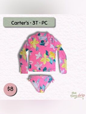Carter's Pink Floral Rash Guard Swim Set (Size 3T)